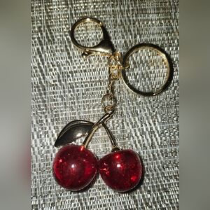 Cherry Keychain with Gold Accents